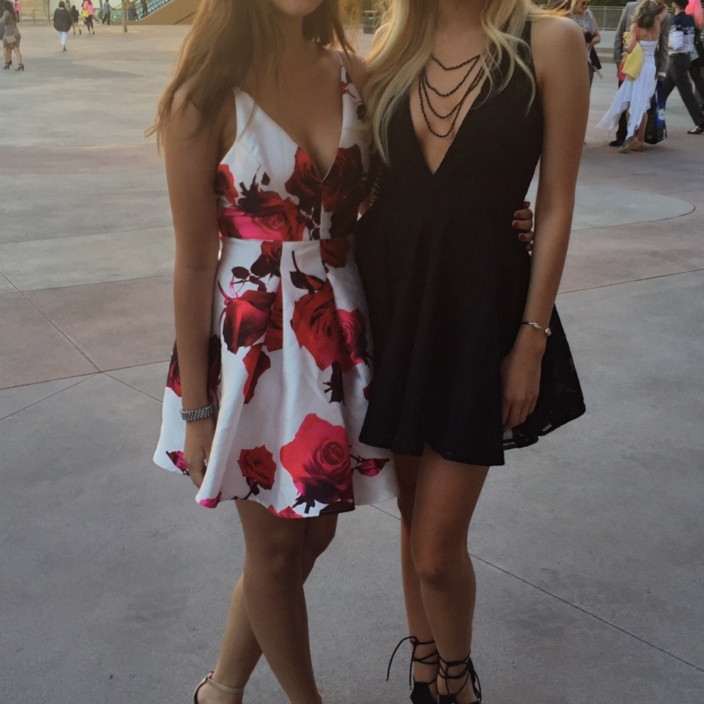white & red & pink floral cocktail dress!